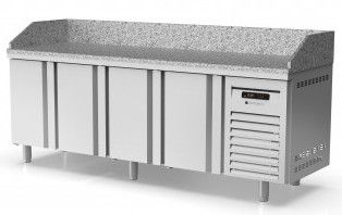 Table  pizza inox positive dessus granit 3 bacs 600x400 avec 3 portes - 2020x800x850 mm