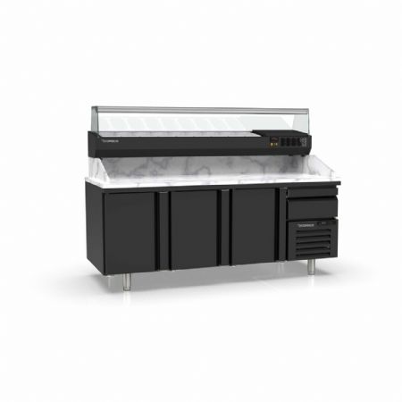 Meuble à Pizzas positif avec dessus granit, 3 portes et 1 tiroir neutre, capacité 595 L - Coreco - MR80-210