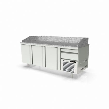 Meuble à Pizzas positif avec dessus granit, 3 portes et 1 tiroir neutre, capacité 595 L - Coreco - MR80-210
