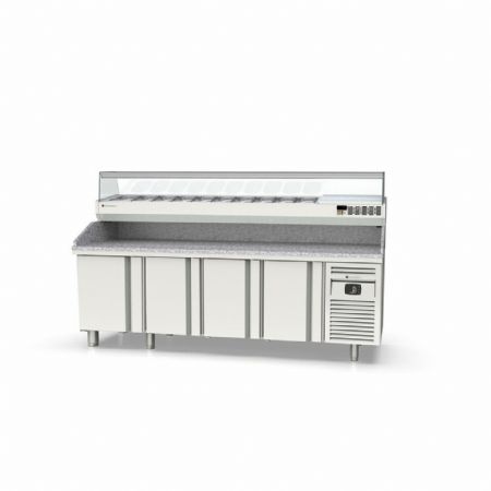 Meuble à Pizzas Dessus Granit 4 Portes Pleines Positif et Négatif Capacité 815 L - Coreco - MR80-250-P