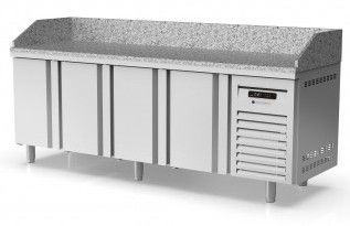 Table  pizza inox positive dessus granit 3 bacs 600x400 avec 4 portes - 2545x800x850 mm