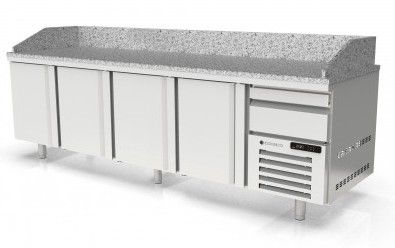 Table  pizza froid positif dessus granit avec 4 portes et 1 tiroir  ptons - 2615x800x850 mm