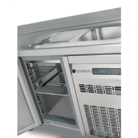 Table desserte réfrigérée positive 3 portes pleines avec évier 399 L - Coreco - MRGF-200