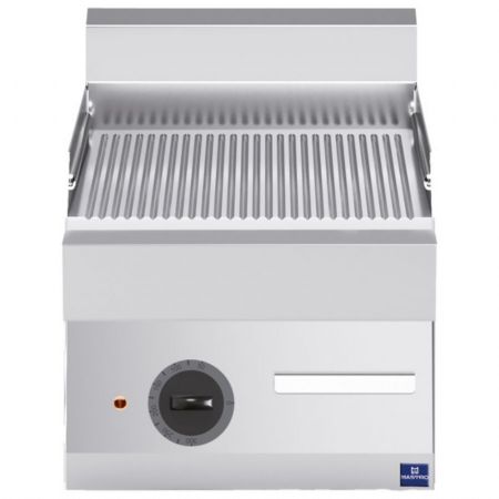 Plaque à snacker pro profondeur 650 chromée rainurée triphasée 4.5 kW - Virtus - MS654FTRECRT