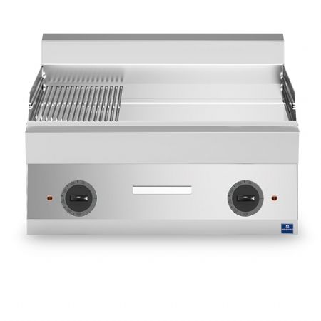 Plaque à snacker pro profondeur 650 électrique de table, chromée 1/3 rainurée et 2/3 lisse Triphasé 9 kW - Virtus - MS657FTRECRT
