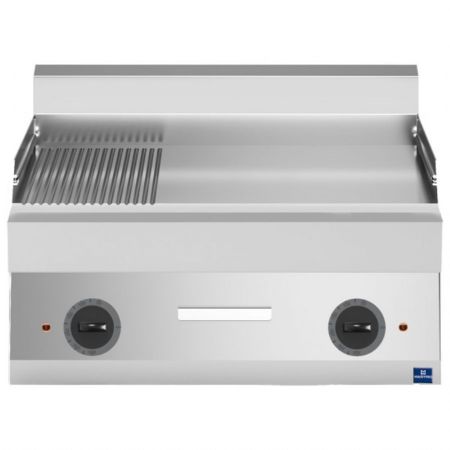 Plaque à snacker pro profondeur 650 électrique de table, 1/3 rainurée et 2/3 lisse Triphasé 9 kW - Virtus - MS657FTRET