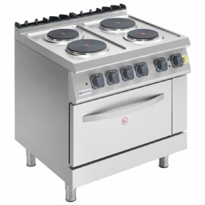 Cuisinière électrique avec four électrique statique GN 2/1 et 4 plaques Cuisinière électrique avec four électrique statique GN 2/1 et 4 plaques
