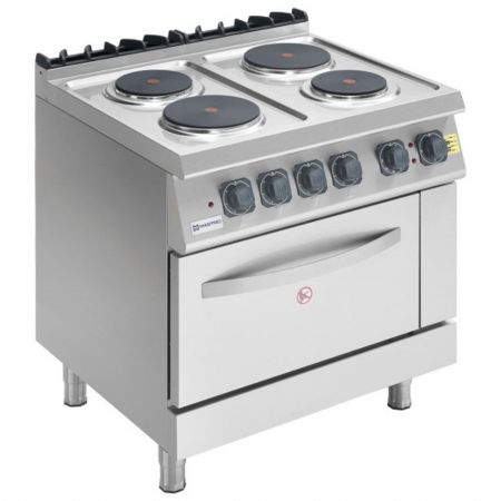 Fourneau profondeur 700 électrique sur four électrique statique GN 2/1, 4 plaques rondes Triphasé 15.2 kW - Virtus - MS78CFE Fourneau profondeur 700 électrique sur four électrique statique GN 2/1, 4 plaques rondes Triphasé 15.2 kW - Virtus - MS78CFE