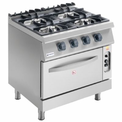 Cuisinière gaz avec four gaz statique GN 2/1 et 4 brûleurs puissance 32,5 kW Cuisinière gaz avec four gaz statique GN 2/1 et 4 brûleurs puissance 32,5 kW