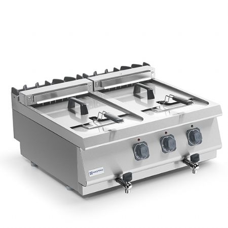 Friteuse cuisine pro profondeur 700 de table triphasé 2 x 10 litres 15 kW - Virtus - MS78FRET10