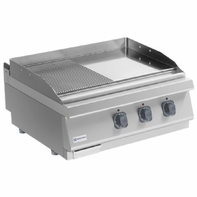 Plaque de cuisson lectrique de table surface chrome 1/2 lisse 1/2 rainure 730 x 800 x 300 mm