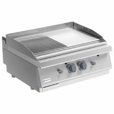 Plaque de cuisson gaz de table inox 1/2 surface lisse 1/2 surface rainure puissance 13 kW