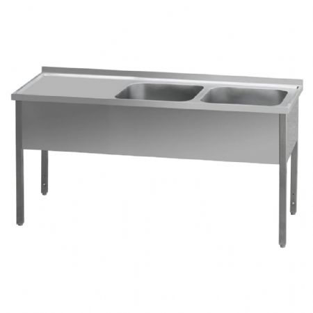 Table de lavage inox équipée de 2 cuves 40x50x30 avec zone d’égouttage à gauche 140x70x90