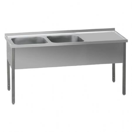 Table de lavage inox avec double cuve et zone d’égouttage à droite 190x70x90