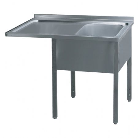 Table de lavage inox avec cuve 1 bac 500x400x300 et zone d’égouttage à gauche 120x70x90