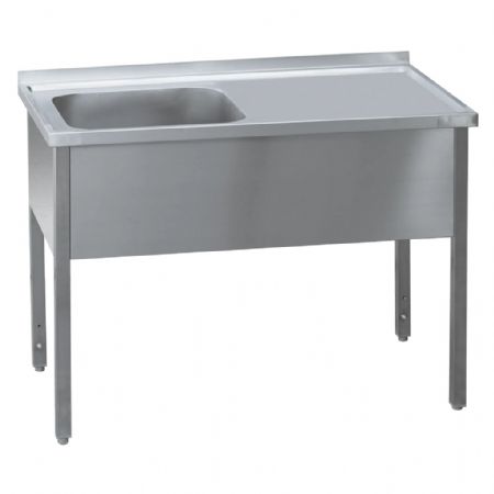 Table de lavage inox avec cuve 1 bac 500x400x300 et zone d’égouttage droite 140x60x90