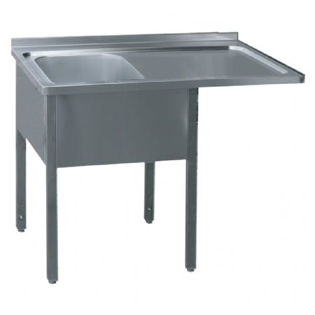 Table de lavage inox avec cuve 1 bac 500x400x320 et plateau égouttage droit 160x70x90