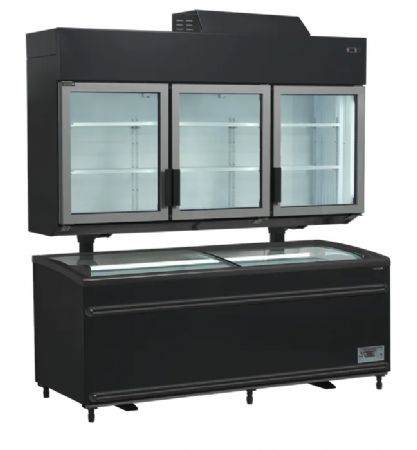 Conglateur armoire suspendue pour supermarch noir avec 3 portes vitres chauffantes 630 L - 2100 x 745 x 2430 mm