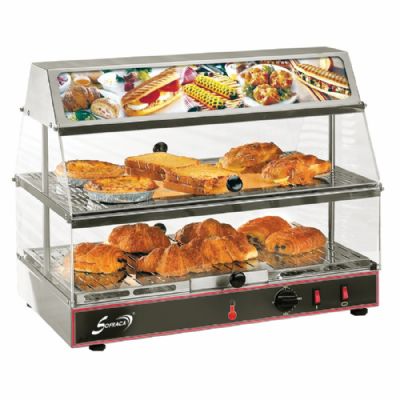 Vitrine chauffante électrique 2 niveaux GN1/1 avec bloc lumineux Vitrine chauffante électrique 2 niveaux GN1/1 avec bloc lumineux