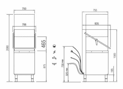Lave-vaisselle � capot panier 500x600 mm cuve 30 litres triphas�