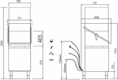 Lave-vaisselle � capot hauteur de passage 465 mm avec panier 500x500 mm