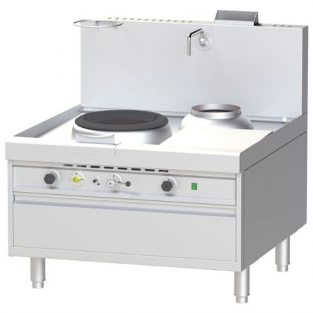 Fourneau wok à gaz à haut rendement, 1 brûleur, 1 brûleur soupe, 40 kW - Virtus - NGKB12125