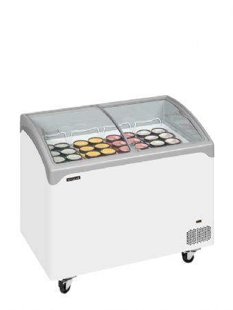 Congélateur coffre à vitrine bombée plage de température -24/-14°C volume utile 286/218