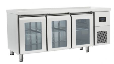 Table rfrigre professionnelle positive inox 3 portes vitres 457 L