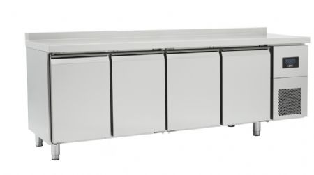 Table rfrigre professionnelle positive inox avec dosseret 4 portes pleines 625 L