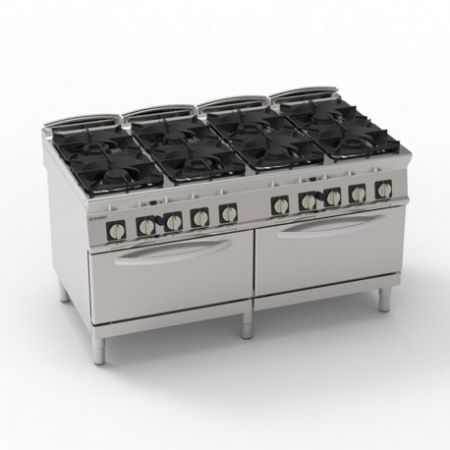 Fourneau dessus gaz sur four gaz statique GN2/1 + placard - 8 feux - Gamme 900 - Modules 400 - P2FG16GG9
