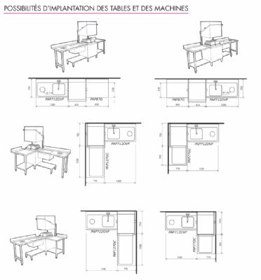 Table capot avec panier 500x500 ou 600x500 et bac 500x400x250 mm 1200x715x850 mm