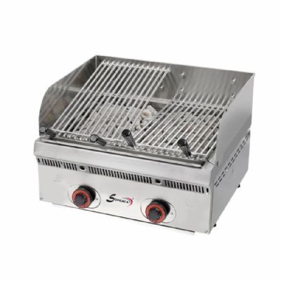 Grill pierre de lave gaz spcial steak inclinable 2 zones de chauffe - 1 grille 540x475