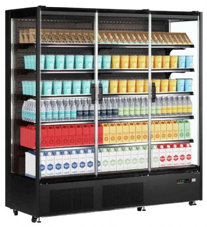 Vitrine murale de supermarché réfrigérée 3 portes vitrées positive Noire - Tefcold - PC1870B