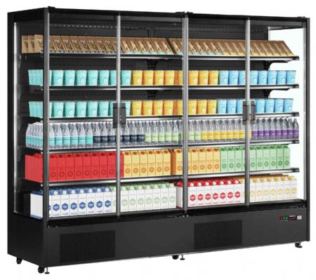 Vitrine murale de supermarché réfrigérée 4 portes vitrées positive Noire - Tefcold - PC2500B