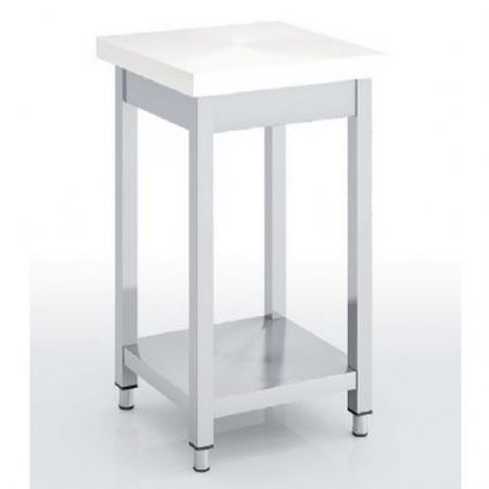 Billot boucherie en polyéthylène blanc 500x500 mm avec étagère inox - Eratos - PC50-100