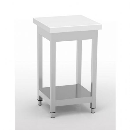 Billot boucherie avec étagère en inox, plan polyéthylène blanche 50 mm épais 500x500 mm - Eratos - PC50-50