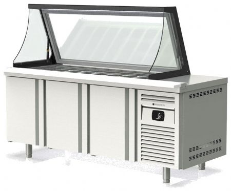 Meuble salade-bar positif avec vitre frontale rabattable pour 27 bacs GN 1/6 - 2020x800x870 mm
