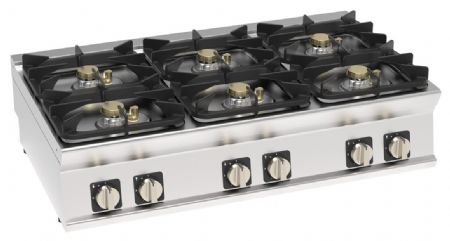 Plaque de cuisson gaz 6 feux vifs 30 kW à poser - Tecnoinox - PCH12G7