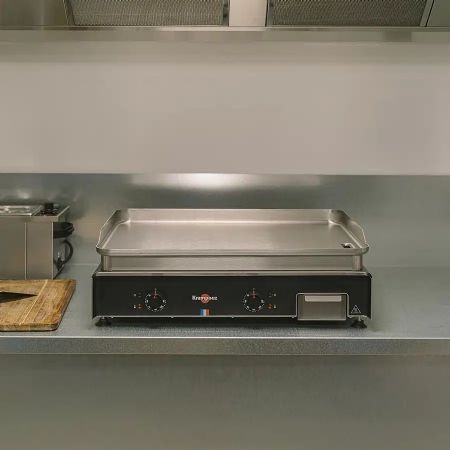 Plancha professionnelle électrique à poser inox lisse 2 zones 64,2 x 44,2 cm 2 x 2,7 kW largeur Confort - Krampouz - PCLA2BA-KR