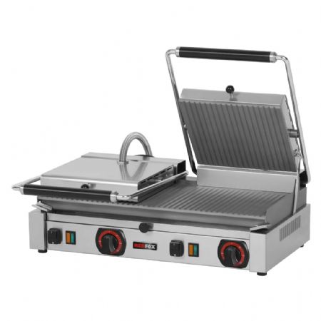 Gril de contact électrique en acier inoxydable à plaques rainurées - zone de cuisson - alimentation triphasé