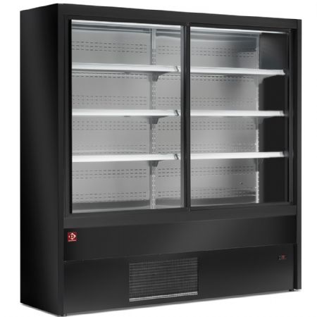 Vitrine murale de Supermarché réfrigérée ventilée portes coulissantes vitrées - Noire - 2000 mm - Diamond Promo - PD20/B5-R2C