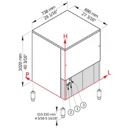Machine à glaçons pleins à air production de 146 kg/24h et stockage 50 kg