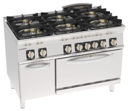 Fourneau gaz 6 feux 30 kW sur four électrique GN 2/1 - Tecnoinox - PFH12G7