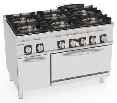 Fourneau gaz 6 feux 30 kW sur four gaz GN 2/1 - Tecnoinox - PFH12GG7