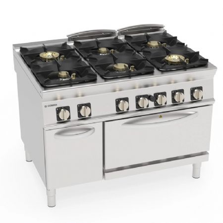 Fourneau  gaz 6 bruleurs sur four GN2/1 avec armoire - 61kW