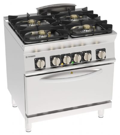 Fourneau gaz 4 feux 19,5 kW sur four électrique GN 2/1 - Tecnoinox - PFH8G7