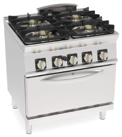 Fourneau gaz 4 feux 19,5 kW sur four gaz GN 2/1 - Tecnoinox - PFH8GG7