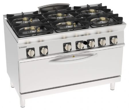 Fourneau gaz 6 feux 30 kW sur four gaz extra-large - Tecnoinox - PFXH12GG7