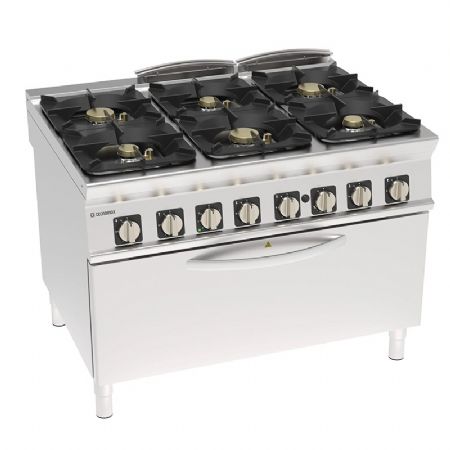 Fourneau  gaz 6 bruleurs sur four extra large avec grilles emailles en fonte - 58kW