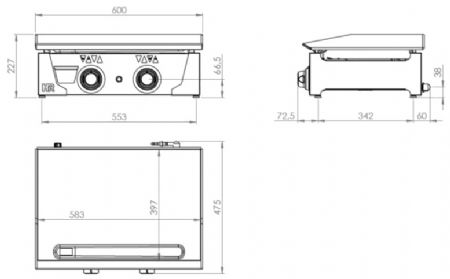 Plancha à gaz en inox - 6mm d'épaisseur - 600x470x230 mm